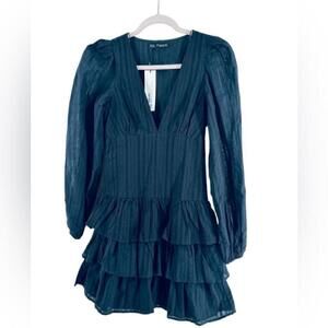 Zara Ruffled Layered Black Dress eyelet side zip Balloon Long Sleeves xs